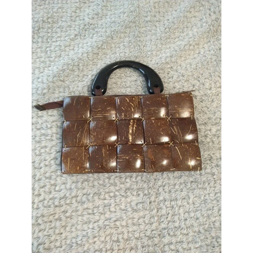 Vintage Y2K wooden clutch brown Small hand  bag